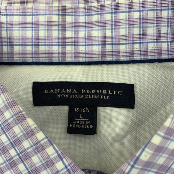 Banana Republic Button Up Shirt Mens Large 16-16 1/2 Plaid Non Iron Slim Fit - Picture 6 of 16